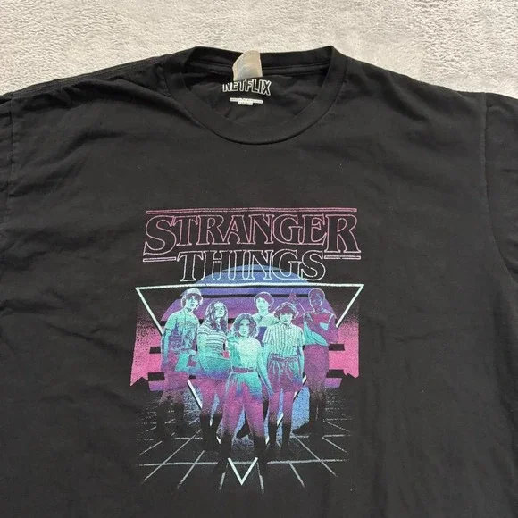 Stranger Things T-Shirt Netflix Black Graphic Y2K Men's Size XL 100% Cotton - Picture 3 of 8